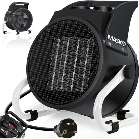 MASKO® Elektroheizer Heizlüfter Bauheizer Keramik Heizstrahler elektrisch Heizgerät mit Thermostat Elektroheizer mit 3 Heizstufen   Heizgebläse   Weiß / 3 KW