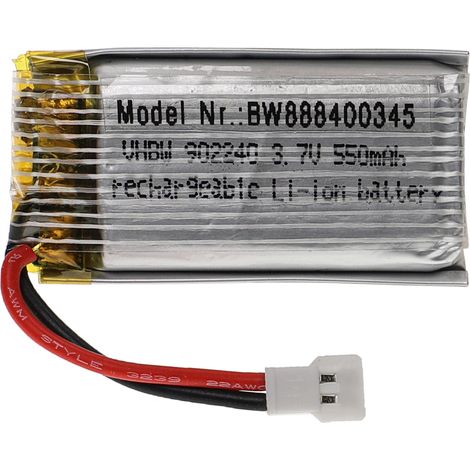 vhbw batteria con XH 2.54 2P per modellismo per es. macchine da corsa, elicotteri, aerei (550mAh, 3,7V, Li-Poly, 42 x 22 x 10 mm) (1/3)
