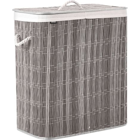 Laundry Basket Grey Fabric with Lid and Removable 2 Compartments Liner Foldable Bathroom Handmade 100l ARRAIAS