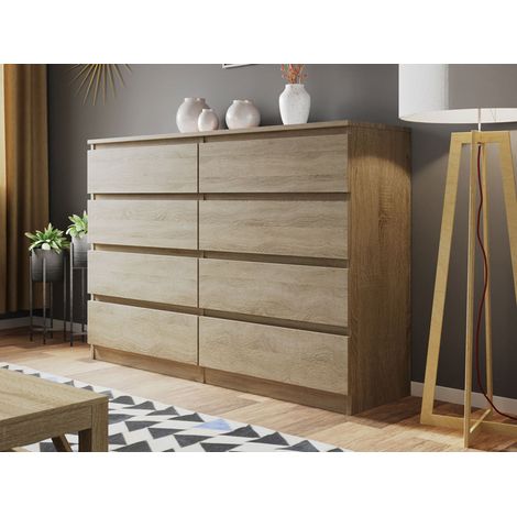 Bestmobilier – Commode 8 tiroirs effet bois 139 cm – Résistante à l'humidité et aux rayures – Style contemporain pour rangement optimal (1/3)