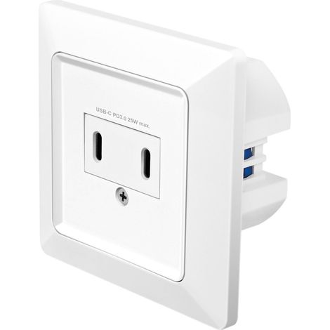 230-V-Steckdose, 2x USB-C, Unterputzmontage, PD, 25-W-Schnellladefunktion, LogiLink, Weiß (1/5)