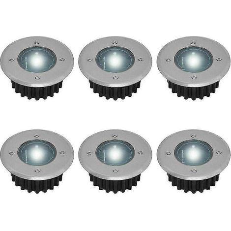 Set di sei spot LED solare da incasso nel terreno, rotonda del diametro di 85 mm, resistente agli urti, per facciate di acciaio inossidabile. (1/5)