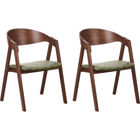Conjunto de 2 sillas de comedor estilo retro asiento tapizado terciopelo madera oscura y verde Yuba (1/5)