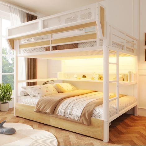 Litera 140x200 cm de metal y MDF blanca con almacenaje LED, sin colchón - CHICFURN (1/5)