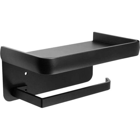 Porte-rouleau de papier toilette mural avec étagère de , XU,rangement en aluminium pour salle de bain et cuisine (Noir) (1/4)