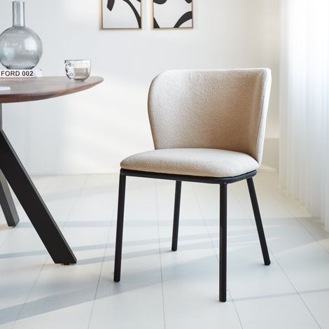 Chaise de salle à manger Beige Bouclé Tissu Tess - Sans (1/5)
