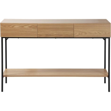 CALICOSY - Console 3 tiroirs avec 1 tablette décor bois et métal L120 cm TESSA