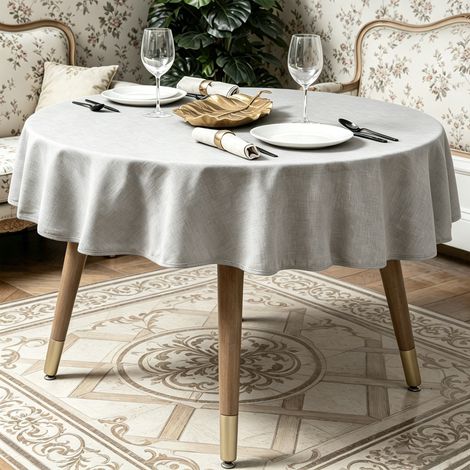 Nappe ronde, résistante aux taches et imperméable, 140 cm - lin gris clair - lavable en machine, style scandinave (1/5)