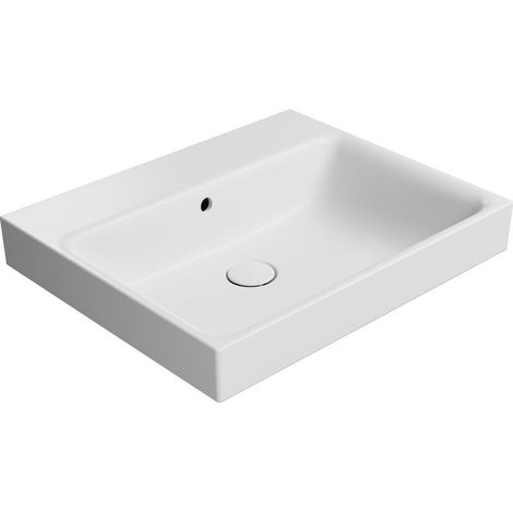 Lavabo en céramique NUBES 60x50cm, sans trou pour robinetterie, blanc mat (1/3)