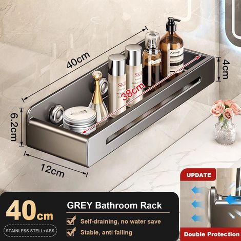 (Gris-40) Étagère murale de douche pour salle de bain, porte-shampoing, fixation murale sans perçage, étagère de rangement pour douche, grande capacité, robuste, supporte une charge importante (1/5)