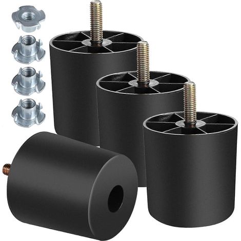 Pieds de meubles en plastique de 20 cm (8 pouces), pieds de table fuselés, pieds de canapé noirs, avec boulons de suspension M8, adaptés aux canapés, tables et chaises longues, lot de 4, 3 x M8 (1/5)