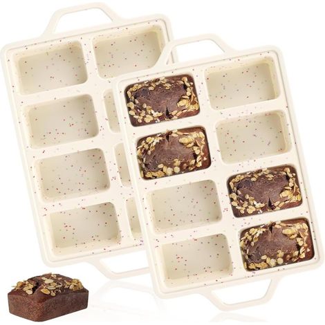 Moules à mini-cakes en silicone : moule à 8 cavités, cadre renforcé en métal – Compatible lave-vaisselle, ensemble de cuisson antiadhésif et flexible pour pain aux bananes, mini-gâteaux, brownies (1/5)