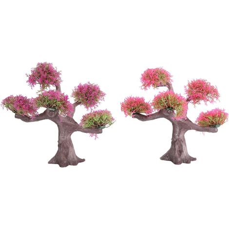 Plantes artificielles aquarium 2pcs PVC réaliste base lestée décoration aquatique rouge vin rose (1/4)