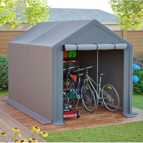 Abri à vélos 296x190x200 cm en acier galvanisé gris foncé, gain de place pour jardin FloraGrace (1/5)