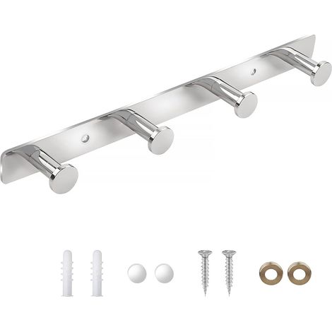 Ganchos de diseño de perchero de pared para abrigos, toallas, gancho de baño de acero inoxidable montado en la pared, ganchos de cocina montados en la pared (4 ganchos, plateado) (1/5)