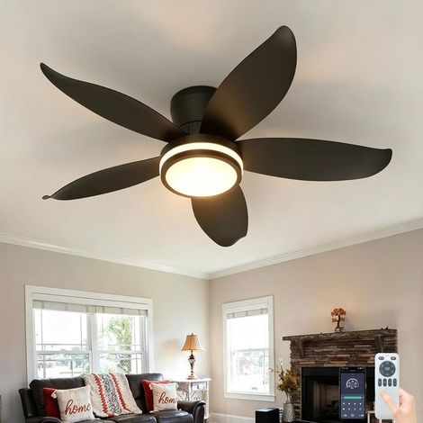 Ventilateur de plafond avec éclairage LED et minuterie,Noir, 88 cm (36 pouces), profil bas, montage encastré (1/5)