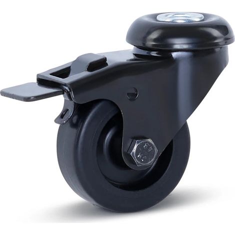Roulette pivotante freinée - MESO - Meuble noire - 50mm - 40kg - Trou central (1/2)