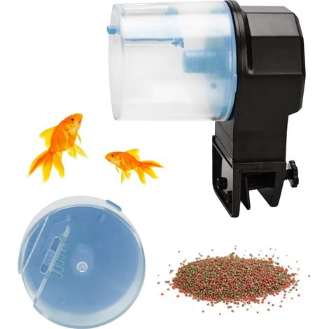 Distributeur automatique de nourriture pour poissons 100/210 ml (bleu), minuteur automatique pour aquarium avec deux compartiments d'alimentation pour les week-ends et les jours fériés. (1/5)