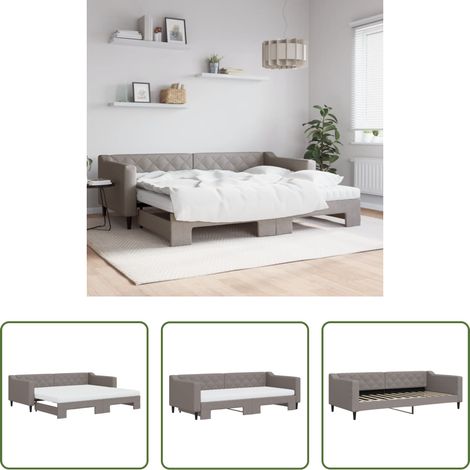 vidaXL Canapé transformable - Lit de jour avec gigogne et matelas taupe 90x200 cm tissu (1/5)