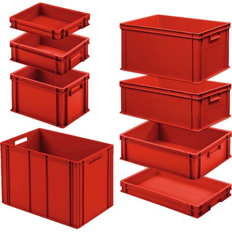 BRB Set mit 8 Eurobehältern in 8 versch. Größen/Höhen, 3x 400x300 / 5x 600x400 mm, rot