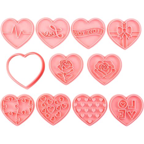 Emporte-pièce Cœur - Lot de 10 Emporte-pièces 3D pour Biscuits - Pour Décoration Pâtisserie, Crêpes, Fromage, Sandwichs - 10 Pièces (1/5)