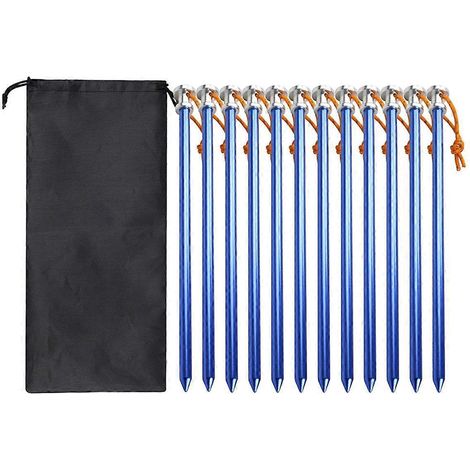 Lot de 12 piquets de tente d'extérieur de 23 cm avec sac de rangement bleu (1/5)