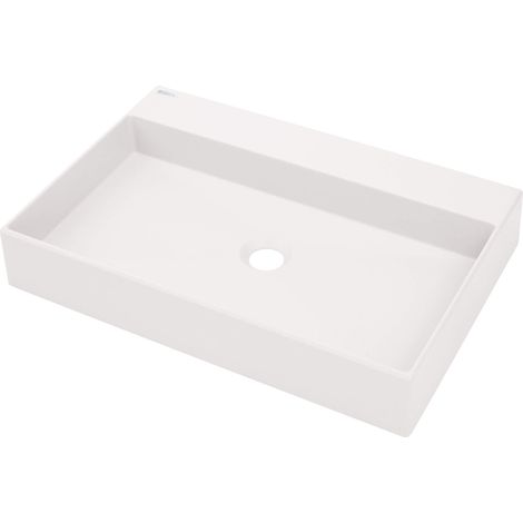 Lavabo de encimera de granito con espacio para grifería - 60 x 40 cm, color alabastro CQR AU6S (1/5)