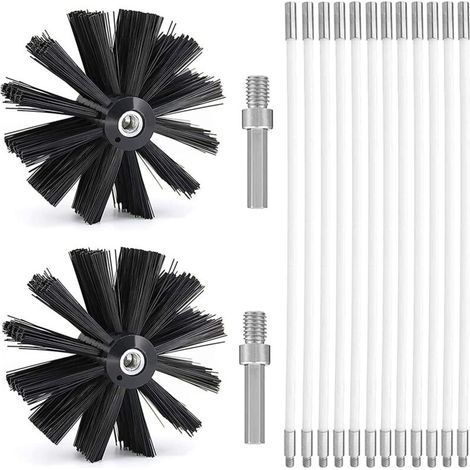 Kit Brosse Nettoyage Cheminée , Diameter 150mm , Outil Nettoyage pour Cheminées avec 15 Tiges Flexibles de 410 mm et 2 TêTes de Brosse pour Cheminée , évent de Sécheuse , Tuyau d'égout , poêle à Bois (1/5)