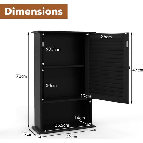 Bathroom Wall Cabinet with Adjustable Shelf 1 Shutter Door and 1 Open Shelf Black (1/3)