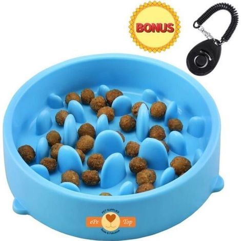 ePeTop Gamelle pour Chiens et Chat Anti Glouton - Favorise une Alimentation Saine et une Digestion Lente - Bleu