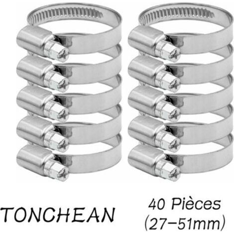 Collier de Serrage Tuyau Réglable 27-51mm Gamme en Acier Inoxydable 304 Assortiment Tuyau Pinces Clips pour Famille Tuyau D'eau, Home Gaz, Tube D'automobiles, Robinet 40 Pièces (12mm)