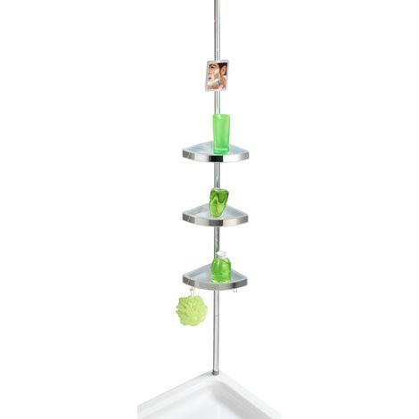 WENKO Teleskop Duschecke Premium gl nzend, mit 3 Ablagen und Spiegel, Silber gl nzend, Aluminium gl nzend, Polystyrol