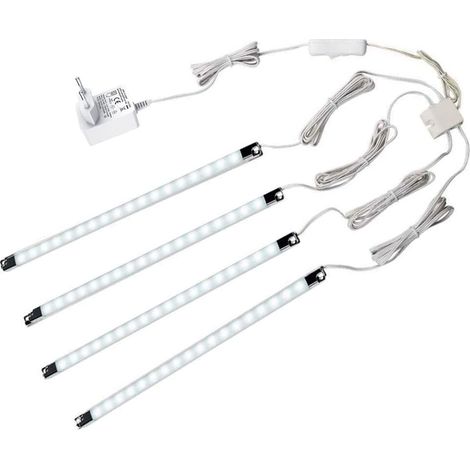 LED Sous Vitrine, Kit Bandes Meubles Eclairage, 300 mm, Avec Interrupteur, 510lm, Accessoires, Rayonnage Cabinet Lampe Accent , Puck Lumières (Blanc) (1/5)
