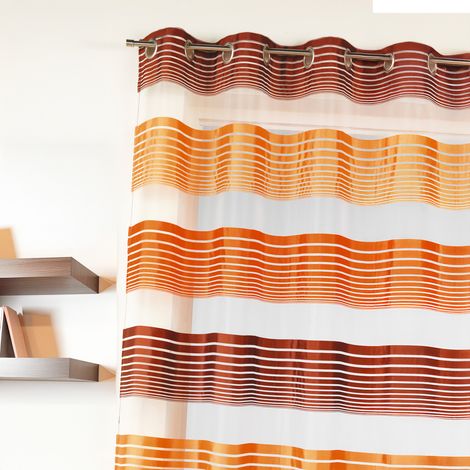 Voilage organza à fines rayures horizontales colorées Marron chocolat 140x240 cm