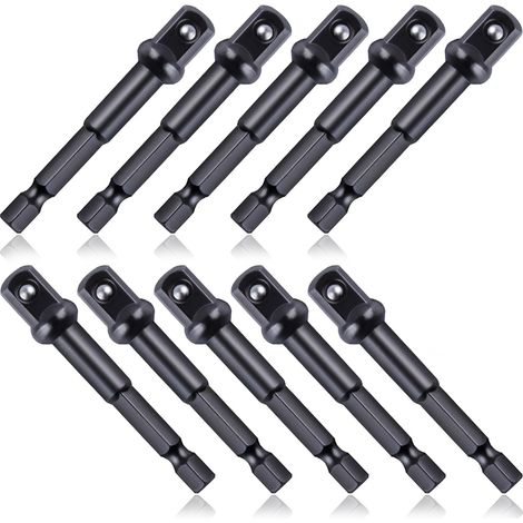3/8“ Adaptateur à percussion carré Embout, 10PCS 1/4“ Hex à 3/8“ Adaptateur de douille de perçage, Embouts de tournevis à douille d’extension pour bricolage automobile, Noir (1/5)