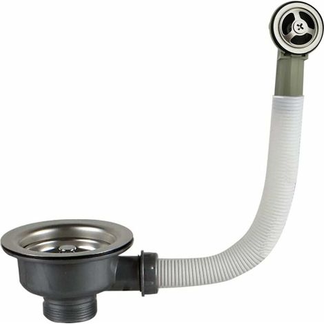 Bonde d'évier avec trop plein panier inox 114 mm 1½, Acier inoxydable + ABS, Bonde + Panier