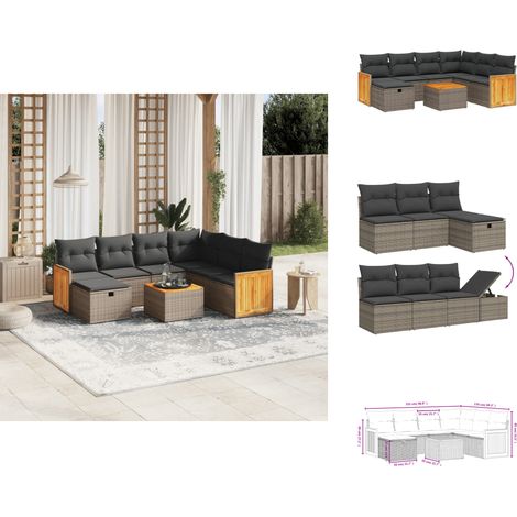 Salon de jardin 8 pcs avec coussins gris résine tressée - Ensemble Salon De Jardin - Mobilier De Jardin - Canapé Extérieur - Chaise Extérieure - Table Basse Jardin (1/4)