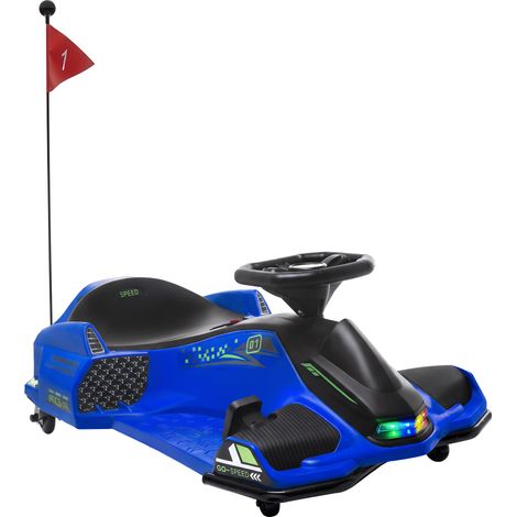 HOMCOM 12V Electric Go Kart for Kids, Battery Powerd Ride on Drift Car with Music, Colorful LED Lights, Slow Start, for 8-12 Years Old Blue (1/5)
