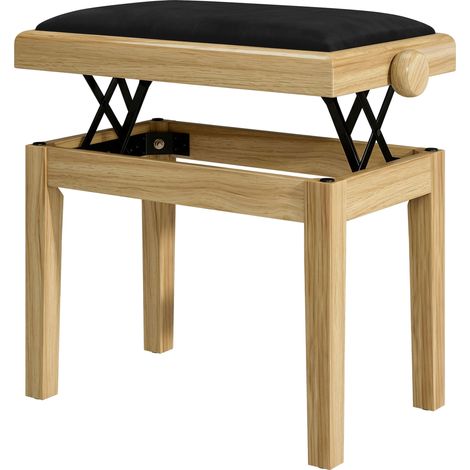 Banc de piano - HOMCOM - réglable en hauteur - siège rembourré en velours - 61,5 x 33 x 45-56 cm - bois naturel (1/5)