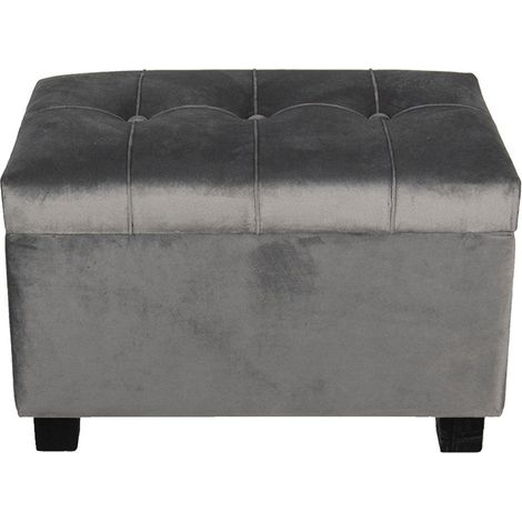 Pouf Coffre de Rangement en Velours Gris et Bois Tabouret 50 x 34 x 33 cm - PANGIVO (1/5)