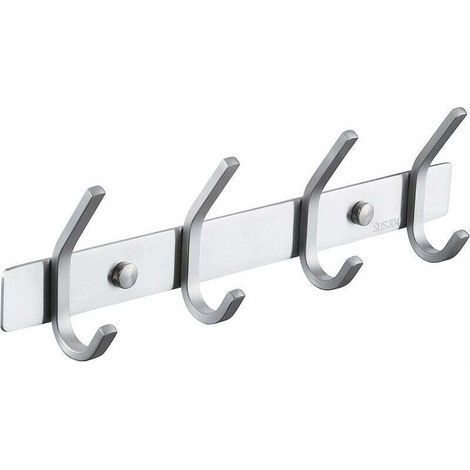 Wall-mounted coat rack with 4 hooks in SUS304 stainless steel – Brushed finish – Concealed screw fixing – Moisture resistant – AH203H4-2 (1/5)