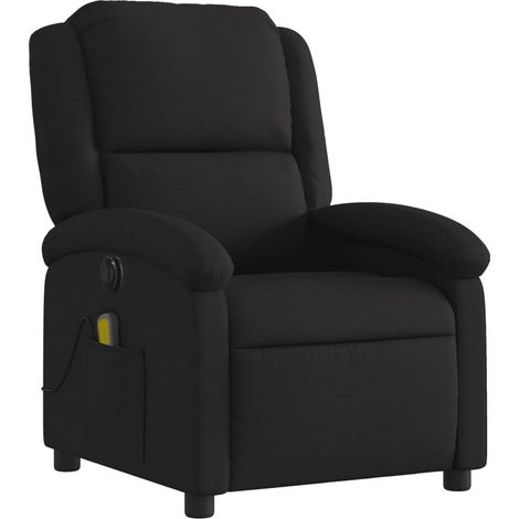 Poltrona relax TV reclinabile elettrica funzione massaggio 6 punti massaggio in tessuto nero DEC027225