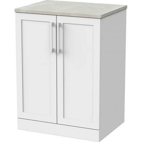 Stonnall Traditional Floor Standing 2 Door Vanity Unit with Marble Plaster Laminate Worktop, 600mm, Matt White