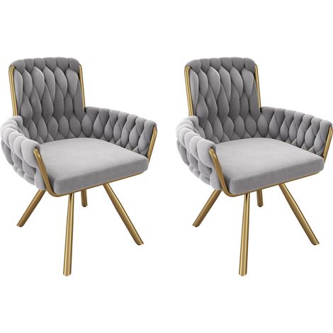 Chaise de salle à manger en velours, lot de 2, fauteuil, chaise pivotante individuelle luxueuse pour salon et chambre, chaise pivotante de détente avec quatre pieds de support en métal, gris (1/5)