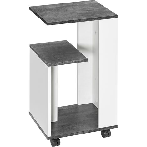 Table de chevet 3 étagères 4 roulettes gris/blanc 35 x 29,5 x 65,5 cm