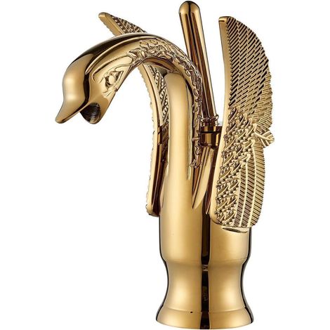 Waschtischarmatur Schwan Design Gold Messing Einhebelmischer mit Keramikkartusche (1/5)