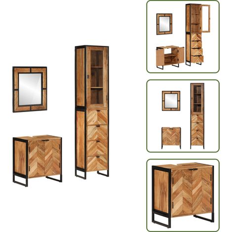 The Living Store Ensemble de meubles salle de bain 3 pcs fer et bois d'acacia - Armoire salle de bain (1/5)