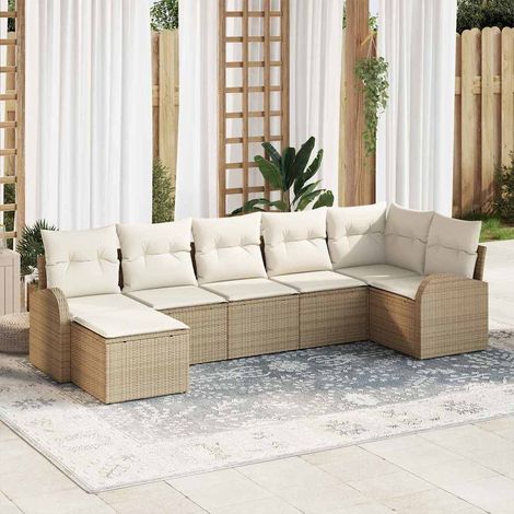 Garten-Sofa-Set 7 pcs Beige Poly Rattan vidaXL (1/5)