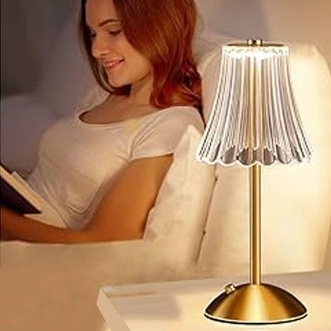 Lámpara de mesa vintage inalámbrica, 3 colores, recargable de 1200 mAh, ideal para mesita de noche, dormitorio o comedor. (1/5)