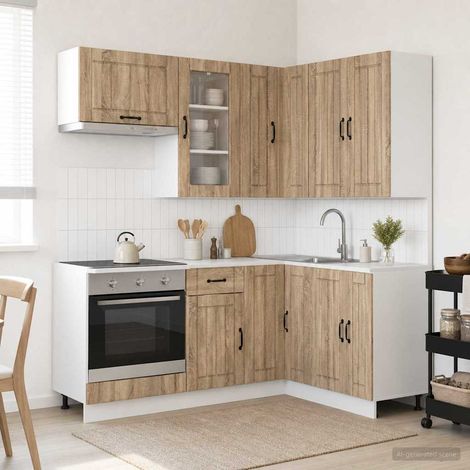 vidaXL Unité de cuisine LUCCA 8 pc Chêne Sonoma Bois d'ingénierie (1/5)